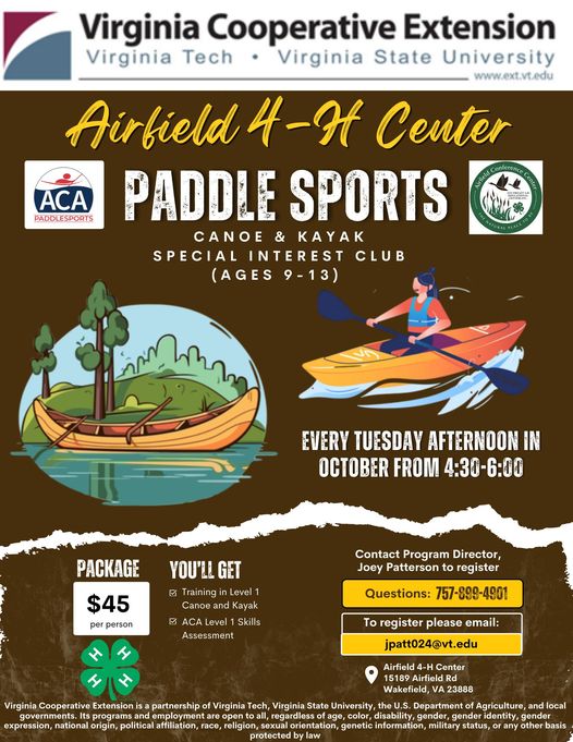 Airfield 4H Paddle Club events flyer canoe kayak lake paddle outdoors recreation